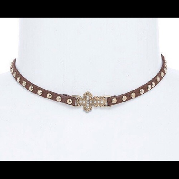 Cross Suede Crystal Choker - Picture 1 of 4